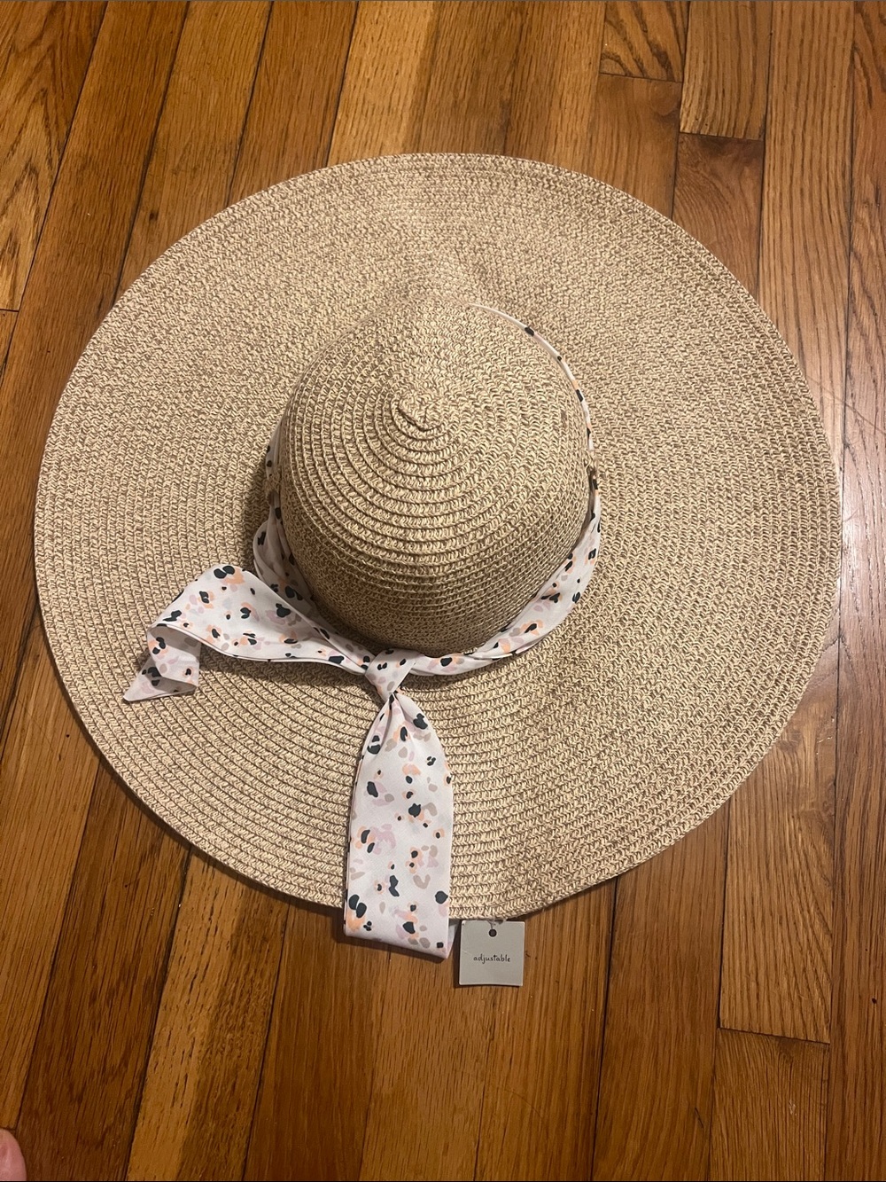 LOFT Wide-Brim Straw Sun Hat with Printed Scarf